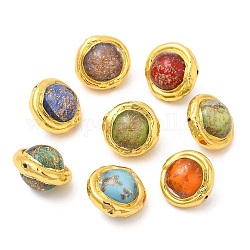 Handmade Lampwork Beads, with Golden Tone Brass Findings and Glitter Powder, Long-Lasting Plated, Round, Mixed Color, 16.5~17x12.5mm, Hole: 1mm