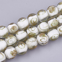 Perline murano con sabbia d'oro fatto a mano, tondo, bianco, 11.5~12.5x11~12mm, Foro: 1.5~2 mm