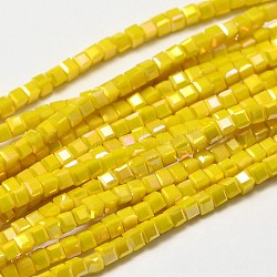 Faceted Cube Full Rainbow Plated Electroplate Glass Beads Strands, Yellow, 2.5x2.5x2.5mm, Hole: 0.8mm, about 185pcs/strand, 15.7 inch