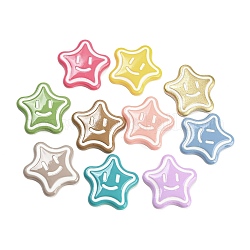 Непрозрачные кабошоны из смолы, звезды с улыбающимся лицом, разноцветные, 23x23x3.5 мм