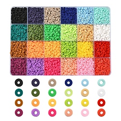 8400 pz 24 colori fatti a mano perline di argilla polimerica, Disco / rotondo piatta, perline Heishi, colore misto, 4x1mm, Foro: 1 mm, 350 pz / colore