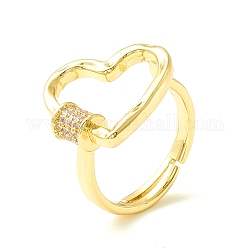 Verstellbarer Ring mit offenem Herzen aus klarem Zirkonia für Damen, cadmiumfrei und bleifrei, echtes 18k vergoldet, uns Größe 7 (17.3mm)