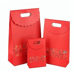 Sacs-cadeaux à rabat en papier rectangle, avec poignée & mot & motif floral, sacs à provisions, rouge foncé, 12.3x6x16.1 cm
