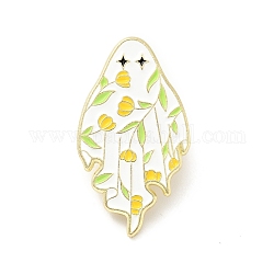 Fantasma con spilla smaltata a fiore, distintivo della lega di Halloween per i vestiti dello zaino, oro chiaro, giallo, 30.5x17x1.5mm