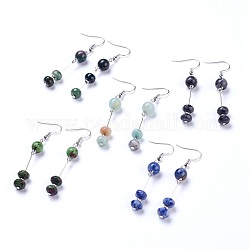 Gemstone Dangle Earrings, with 201 Stainless Steel Beads and Brass Earring Hooks, Platinum, Mixed Color, 61mm, Pin: 0.7mm
