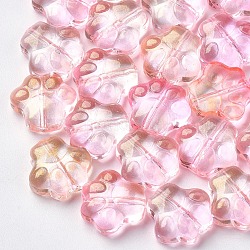 Perles de verre peintes par pulvérisation transparent, avec de la poudre de paillettes, empreintes de pattes de chien, rose, 11x12x4.5mm, Trou: 1mm