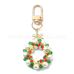 Corona de navidad concha perla colgante decoración, Charm con forma de lazo y cierres giratorios de aleación, colorido, 82mm