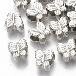 Plating ABS Plastic European Beads, Large Hole Beads, Butterfly, Platinum, 11x11x8.5mm, Hole: 4.5mm
