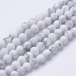 Chapelets de perles en howlite naturelle, style mat, ronde, 6~6.5mm, Trou: 1mm, Environ 63 pcs/chapelet, 15.5