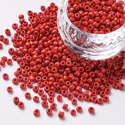 Glass Seed Beads, Opaque Colours Seed, Small Craft Beads for DIY Jewelry Making, Round, Red, 3mm, Hole:1mm, about 10000pcs/pound