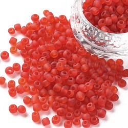 (servicio de reempaquetado disponible) perlas de vidrio, colores esmerilado, redondo, rojo, 6/0, 4mm, agujero: 1~1.5 mm, aproximamente 12 g / bolsa