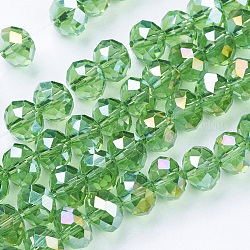 Electroplate Glass Beads Strands, AB Color Plated, Faceted Rondelle, Lime Green, 8x6mm, about 68~70pcs/strand