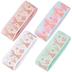 Gorgecraft 4 Colors Polyester Grosgrain Ribbon, for DIY Clothing Accessories Decorations, Gold Stamping Sea Animals Pattern, Mixed Color, 25x0.5mm, about 1.86~2 yards/color