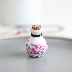 Collar con colgante de botella de perfume con estampado de flores de porcelana, joyas de frascos de aceite esencial para mujeres, color de rosa caliente, 18.50~27.56 pulgada (47~70 cm)