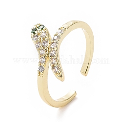 Anello a polsino aperto serpente con zirconi cubici verdi, gioielli in ottone per le donne, oro, diametro interno: 17.6mm