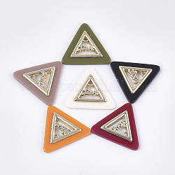Opake Acryl Anhänger, mit Legierung-Zubehör, Dreieck mit Wort Liebe, Licht Gold, Mischfarbe, 28x30.5x4 mm, Bohrung: 1.8 mm