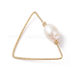 Anelli di collegamento in rame, con perla d'acqua dolce naturale coltivata, triangolo, oro, 24x25x1mm, diametro interno: 22.5x23mm