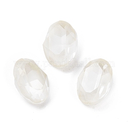 Glas Strass Cabochons, Spitzenrücken und Rückseite plattiert, facettiert, Oval, Kristall, 14x10x5.5 mm