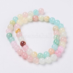 Natural Colorful Green Jade Beads Strands, Dyed, Round, Mixed Color, 12mm, Hole: 1mm, about 33pcs/strand, 14.5 inch(37cm)