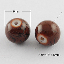 Drawbench Glass Bead Strands, Round, Coconut Brown, 6mm, Hole: 1.3~1.6mm, about 133pcs/strand, 31.4inch