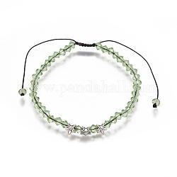 Verstellbare Nylonschnur geflochtenen Perlen Armbänder, mit halb handgefertigten transparenten Glasperlen und Perlen im tibetischen Stil, Stern, grün, 2-1/8 Zoll (5.4 cm)