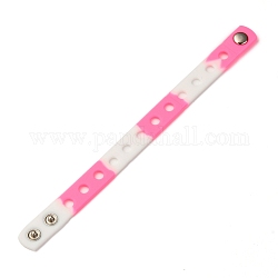 Bracelets unisexes en cordon de silicone, avec les accessoires en fer de platine plaqués, rose chaud, 8-3/8 pouce (21.3 cm)