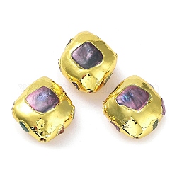 Perline in ottone placcato a cremagliera con perla keshi naturale barocca tinta, placcato di lunga durata, rombo, oro, 28~28.5x23~25x13~14mm, Foro: 1 mm