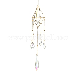 Glass Bullet with Brass Chains Hanging Pendant Decorations, with 304 Stainless Steel Findings, Suncatchers for Party Window, Wall Display Decorations, Golden, 290mm