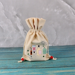 Прямоугольные хлопковые сумки для хранения с принтом, мешочки для упаковки на шнурке, бутылка, 23x15 см