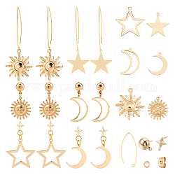 Sunnyclue DIY Star & Moon Thema Ohrring machen Kits, mit Messinganhängern & Ohrringfunden & Ohrmuttern, Mischform, echtes 18k vergoldet, Anhänger: 12 Stück / Box