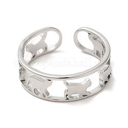 304 Stainless Steel Cat Open Cuff Ring for Women, Stainless Steel Color, Inner Diameter: 16.4mm