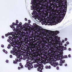 Perlas de cilindro de vidrio, abalorios de la semilla, pintura para hornear, agujero redondo, púrpura, 1.5~2x1~2mm, agujero: 0.8 mm, aproximamente 8000 unidades / bolsa, aproximamente 85~95 g / bolsa