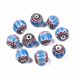 Perles vernissées de millefiori manuelles, ronde, lumière bleu ciel, 10.5~11.5x10~11mm, Trou: 1.5mm