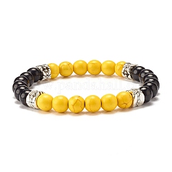Rundes Stretch-Armband aus synthetischen türkisfarbenen (gefärbten) Perlen für Damen, golden, Innendurchmesser: 2-1/4 Zoll (5.8 cm)
