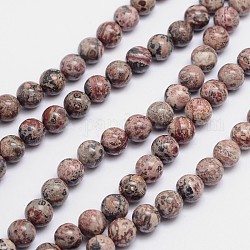 Brins de perles rondes de jaspe en peau de léopard naturel, 6mm, Trou: 1mm, Environ 64 pcs/chapelet, 15.74 pouce