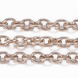 Revestimiento iónico (ip) 304 cadenas portacables de acero inoxidable, soldada, con carrete, oval, oro rosa, 2x1.5x0.4mm, aproximadamente 32.8 pie (10 m) / rollo