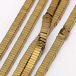 Electroplate Non-magnetic Synthetic Hematite Heishi Beads Strands, Thin Slice Flat Square Beads, Frosted, Grade A, Golden Plated, 3x3x1mm, Hole: 1mm, about 400pcs/strand, 16 inch