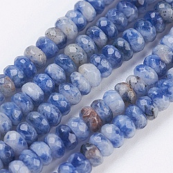 Perles de jaspe tache bleue naturelle, facette, rondelle, 4~4.5x2~2.5mm, Trou: 1mm, Environ 150 pcs/chapelet, 15.1 pouce ~ 15.3 pouces (38.5~39 cm)