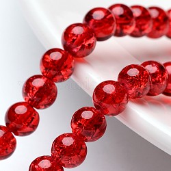 Cuentas de vidrio crujido hebras, redondo, rojo, 6mm, agujero: 1.3~1.6 mm, aproximamente 133 pcs / cadena, 31.4 pulgada