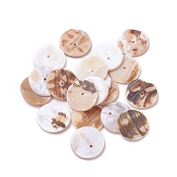 Perline di guscio, Disco / rotondo piatta, perline Heishi, marrone noce di cocco, 16.5~19x1.5~3mm, foro: 0.8~1.2mm, circa 470pcs/500g