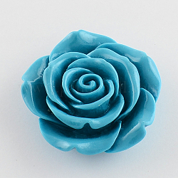 Rose Flower Resin Beads for Kids Bubblegum Necklace, Dark Turquoise, 40x15mm, Hole: 2mm