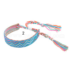 Bracelet cordon en coton tressé motif vagues, bracelet brésilien réglable ethnique tribal pour femme, turquoise foncé, 5-1/2~10-5/8 pouce (14~27 cm)