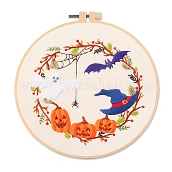 Conjuntos de bordado de diy con temática de halloween, incluye bastidor de bordado de imitación de bambú, Espigas de hierro, tela bordada, hilos de bordar de colores de algodón, almendra blanqueada, 30x30x0.05 cm