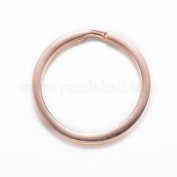 Placcatura ionica (ip) 304 portachiavi divisi in acciaio inossidabile, accessori di chiusura portachiavi, oro roso, 30x2.5mm