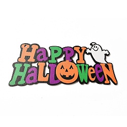 Grands pendentifs en bois imprimé simple face, breloques d'halloween, Joyeux Halloween, mot, 80x98x3.5mm, Trou: 4mm