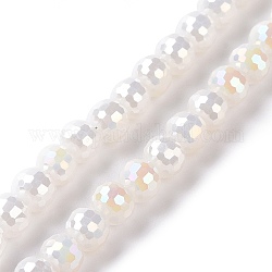 Electroplate opaco colore solido perle di vetro fili, ab colore placcato, sfaccettato (96 sfaccettatura), tondo, bianco, 5~6mm, Foro: 1~1.2 mm, circa 95pcs/filo, 20.87'' (53 cm)