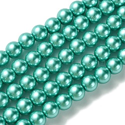 Hebras redondas de perlas de vidrio teñido ecológico, Grado A, cordón de algodón rosca, cielo azul profundo, 8mm, agujero: 1.2~1.5 mm, aproximamente 52 pcs / cadena, 15 pulgada