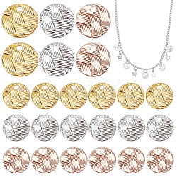 PandaHall 120pcs Brass Flat Round Pendants, 3 Colors Round Coin Charms 10mm Tag Pendants Mini Discs with Weaving Grain for Earrings Bracelets Necklaces Jewellery DIY Crafts, Golden/Silver/Rose Gold