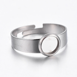 Componentes de anillos de dedo de 304 acero inoxidable ajustables, fornituras base de anillo almohadilla, plano y redondo, color acero inoxidable, tamaño de 7, 17~18mm, tamaño interno: 6 mm