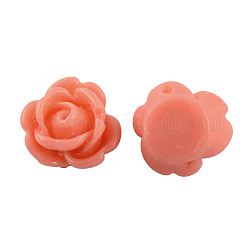 Opaque Resin Beads, Rose Flower, Salmon, 9x7mm, Hole: 1mm